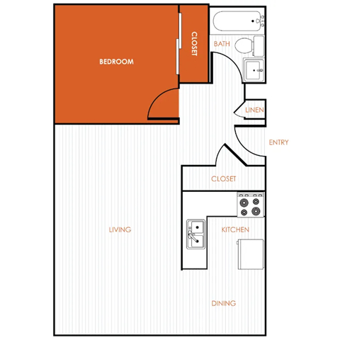 Floor plan for 1 bed, 1 bath, 522 sqft